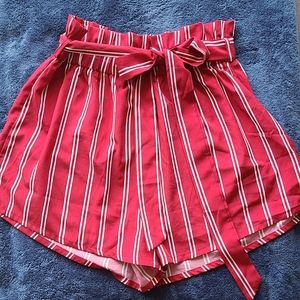 Shein Red and White Paper Bag Shorts